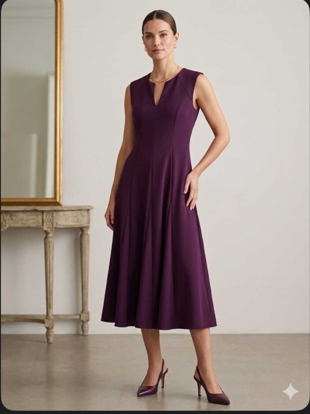 NWT Calvin Klein Aubergine Fit & Flare Midi Dress Sz 6